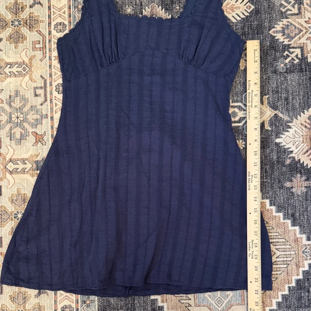 Princess Polly Dasha Mini Dress Navy Blue Lace Trim 100% Cotton Size 10 - Picture 13 of 14